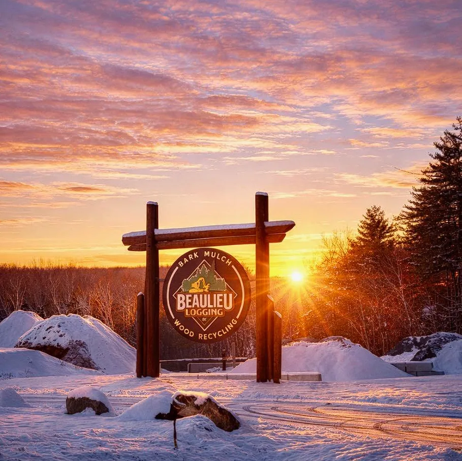Beaulieu Logging sign at sunset, Lyman Maine