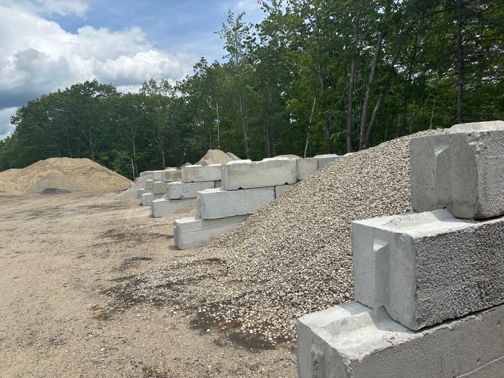 Gravel and concrete block aggregate yard at Beaulieu Logging, Lyman Maine